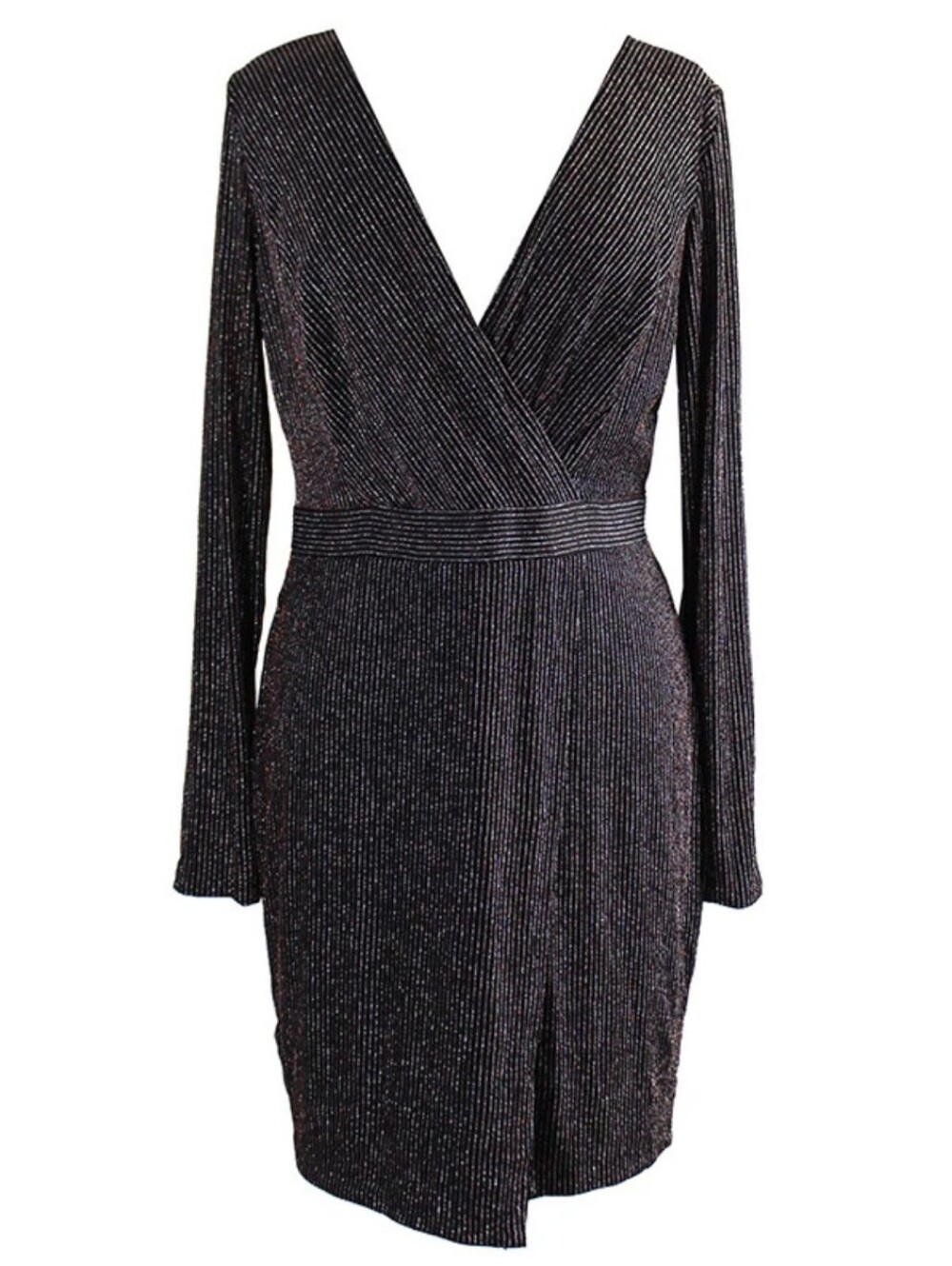 Guess Metallic Striped Faux Wrap Mini Dress